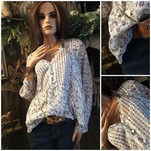 Vintage Hollister Lacey Quarter Button V-neck Tunic